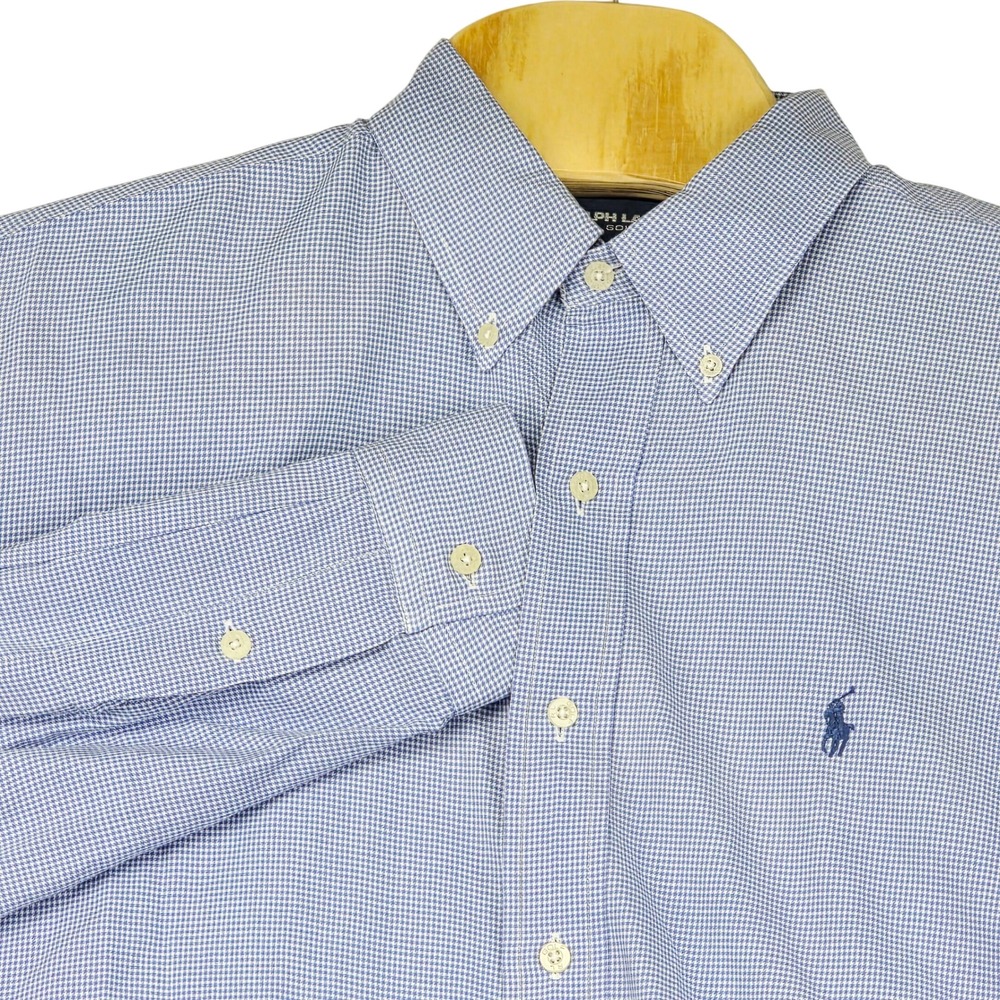 Ralph Lauren Golf Blake Button Down Shirt Mens Blue Gingham Long Sleeve Cotton L
